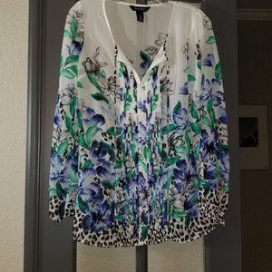 NWOT WHBM Sheer Top White Floral Print Blouse